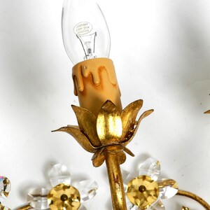 1980s large wide Italian gilt Florentine wall lamp with three sockets image 15