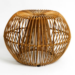 Beautiful extraordinary original 60s Italian bamboo rattan stool with its original seat cushion image 5
