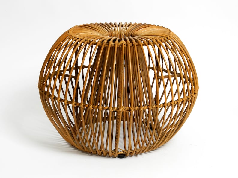 Beautiful extraordinary original 60s Italian bamboo rattan stool with its original seat cushion image 5