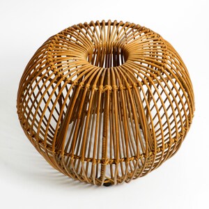 Beautiful extraordinary original 60s Italian bamboo rattan stool with its original seat cushion image 4