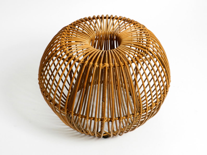 Beautiful extraordinary original 60s Italian bamboo rattan stool with its original seat cushion image 4