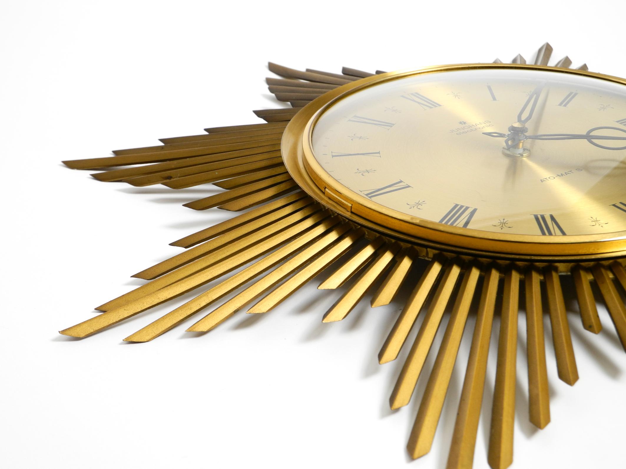 Beautiful Large Original 1960s Brass Sunburst Wall Clock by 