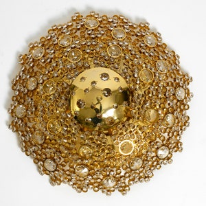 Gorgeous large 1970s Palwa brass ceiling or wall lamp with faceted crystal stones