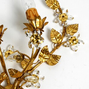 1980s large wide Italian gilt Florentine wall lamp with three sockets image 14