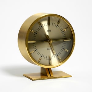 Rare original round 1960s brass table clock by Schatz Germany