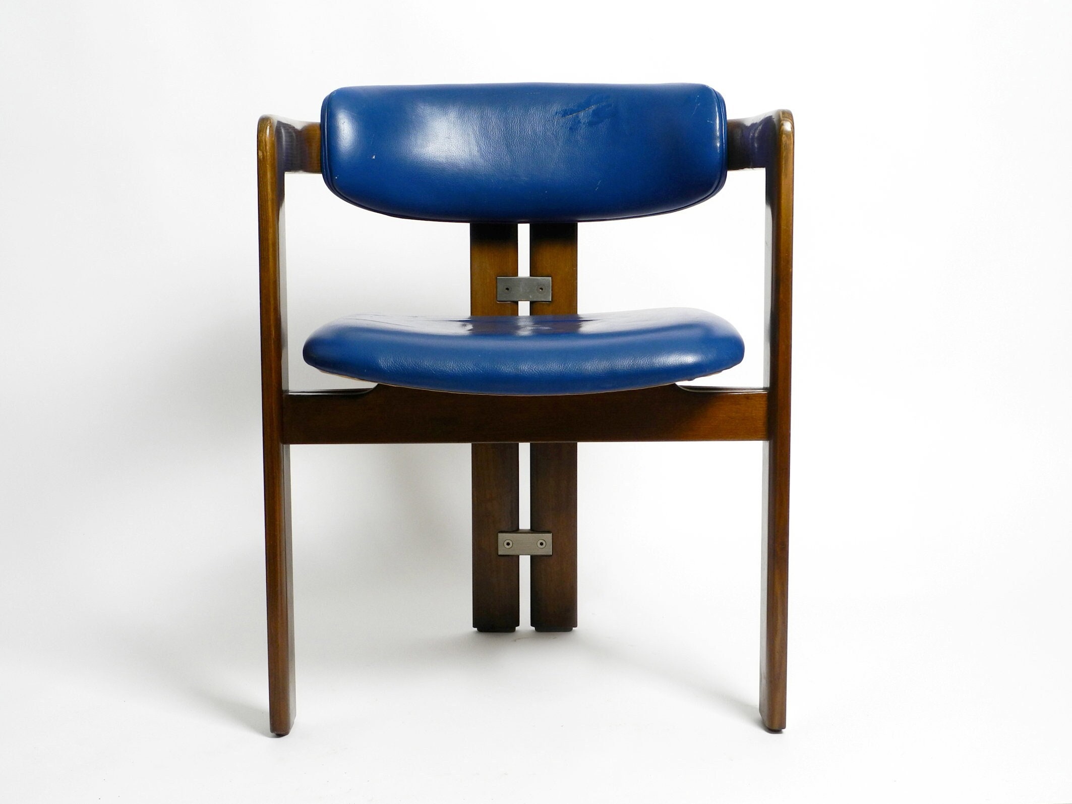 Pamplona chair by Augusto Savini for Pozzi, in rare original blue leather  upholstery and solid beech wood, Italy, 1965