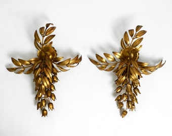 Paire de belles grandes appliques originales en métal doré des années 1970 modèle Wisteria par Hans Kögl