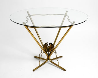 Beautiful very rare Italian mid-century round glass brass floral side table