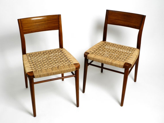 Two Original 1960s Wilkhahn Chairs Made of Walnut With Wicker Cane