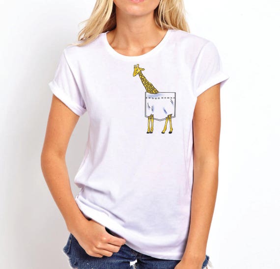 Items similar to Womens Pocket T-Shirt | Womens Giraffe Shirt | Womens ...