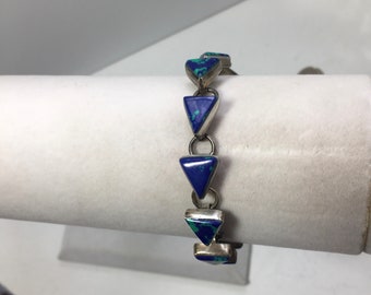 Vintage Taxco Sterling Silver Inlay Azurite Lapis Malachite Link Bracelet 7.5 Vintage Sterling Silver Inlay Azurite Bracelet Azurite