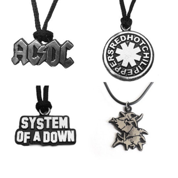 Collier pendentif en métal : AC DC / Sepultura / Red Hot Chili Peppers / SOAD - Solid Metal Rock Anhänger