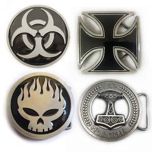 belt buckle -  The Offspring  Burning Skull | Thor Hammer Viking Mjolnir  | Biohazard Zombie  - big metal solid  buckle