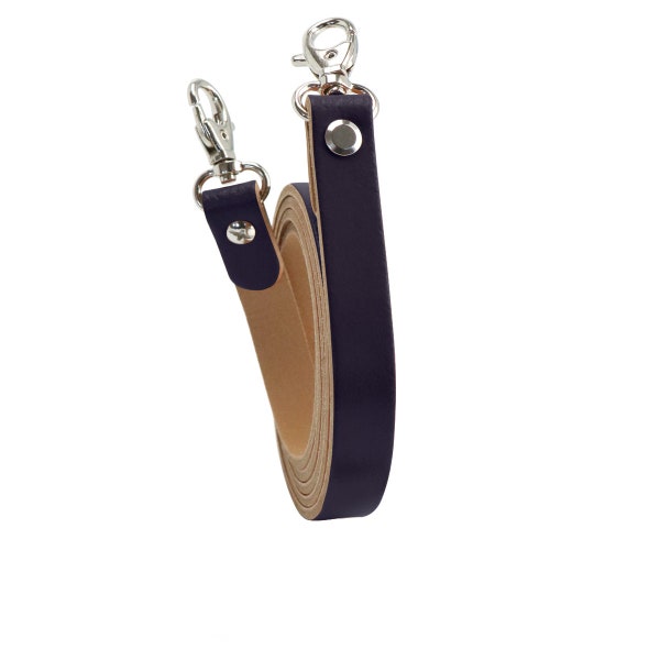Strap Black leather shoulder strap with carabiners