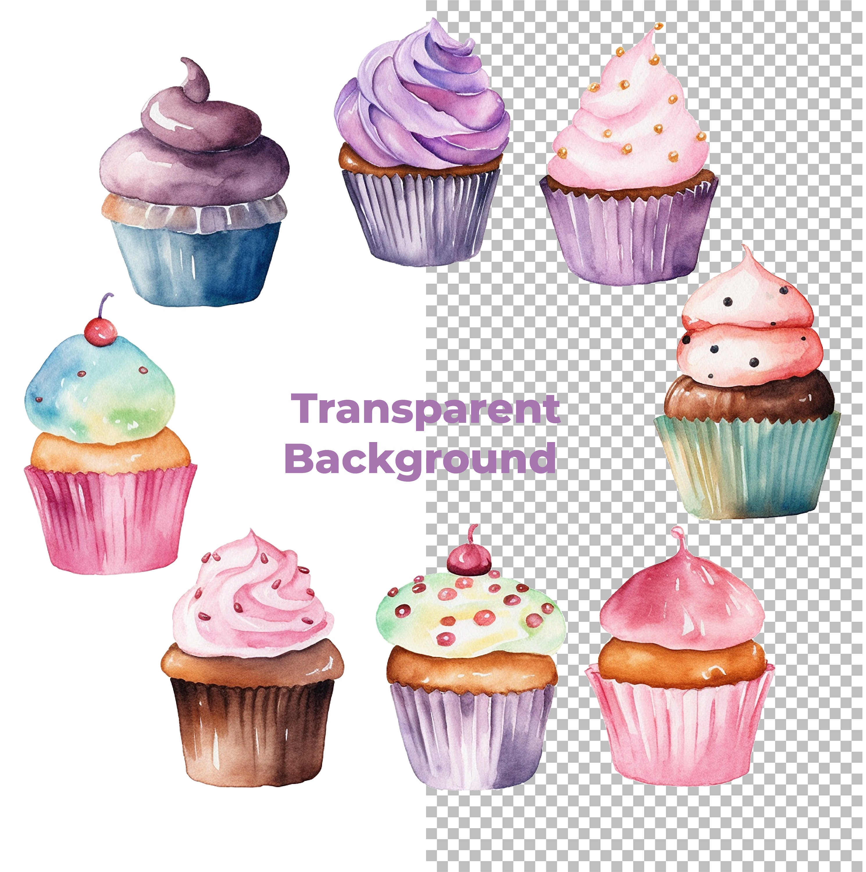 Watercolor Cupcake Clipart Wedding Cupcakes Watercolor Dessert - Etsy