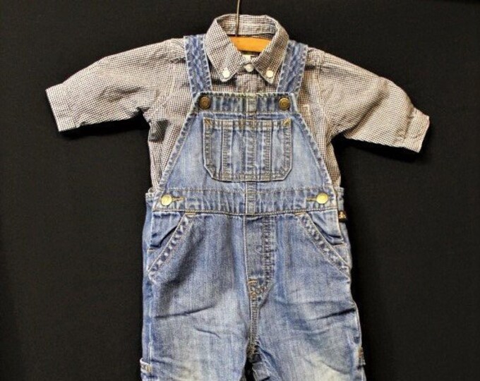 Baby Gap Bib Overallsinfant 612 Mos.classic Denimold Time Etsy