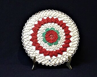 Vintage Crochet Trivet-HOT PAD-Retro Kitchen Decor-Wall Hanging-Table-Counter Protector-Meal Serving Tool-Orphaned Treasure-E052119C