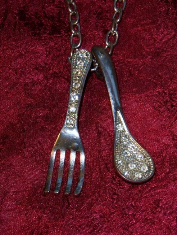 FORK & SPOON Silver Tone Necklace Vintage BlingHighly Etsy