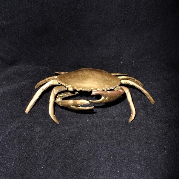 Vintage BRASS CRAB ASHTRAY-Trinket Box-Case-Lobster-Moving Claws-Sculpture-Retro Metal Arts-Office-Home Decor-Orphaned Treasure-T092518F