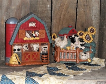 Farm Scene-Red Barn-Sunflowers-Cows-Pigs-Chickens-Cat-Home Interior Wall Hanging-Plaque-Vintage Home Decor Accent-Orphaned Treasure-A052118E