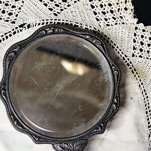 Antique French Art Nouveau Hand Mirror-repousse Flower Design-vintage