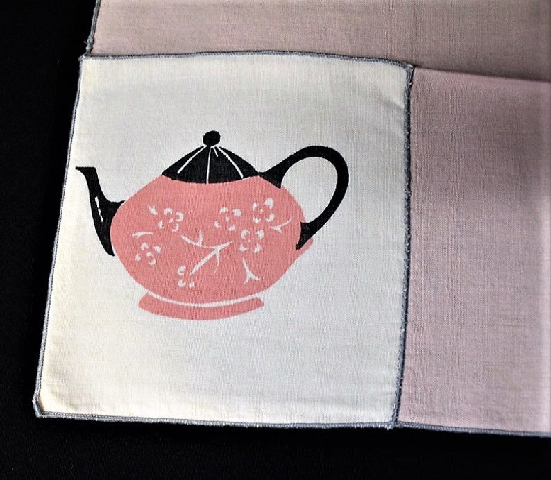 Cloth NapkinsPink & Black Teapot DesignVintage Linen Etsy