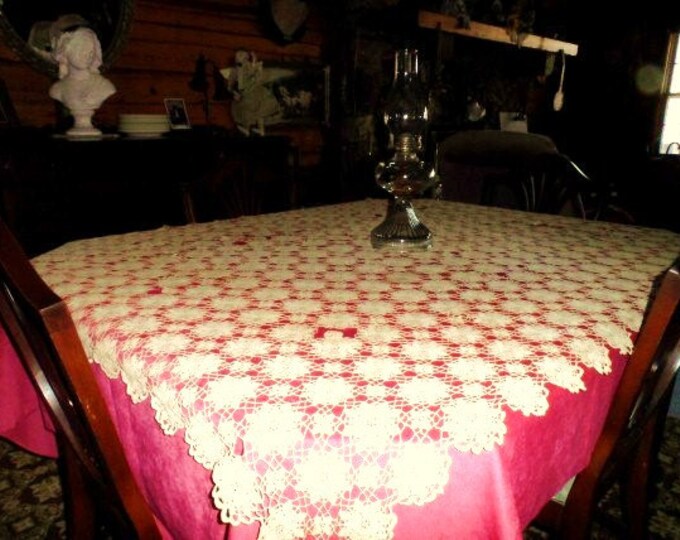 LACE Tablecloth Old Handmade Lace Tablecloth Table Cover Etsy