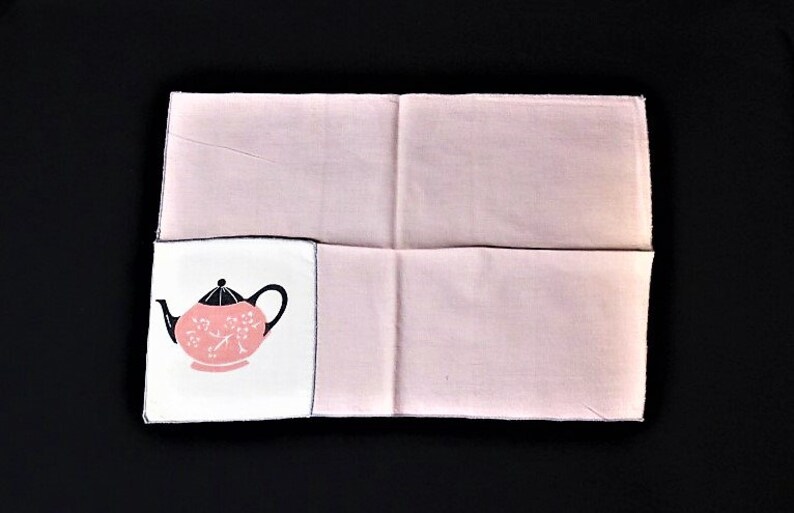 Cloth NapkinsPink & Black Teapot DesignVintage Linen Etsy