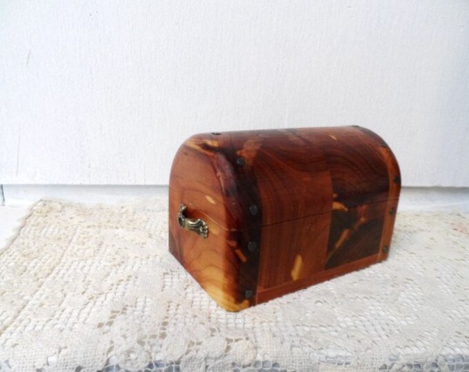 Old CEDAR Chest jewelry trinket Box With Unusual Curved Lid Etsy
