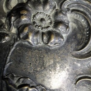 Antique French Art Nouveau Hand Mirror-repousse Flower Design-vintage