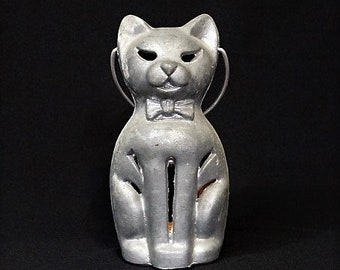 VINTAGE CAT LANTERN-Cast Metal Kitty Cat Candle Holder-Mid Century-Home Decor-Patio-Deck-Hanging Candle Light-Orphaned Treasure-A010521P