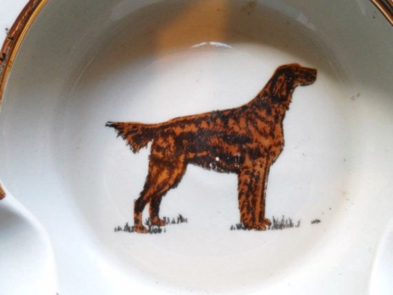 Pointer Dog Ashtray-Hunting Dog Ash Tray-Gold Edging-Irish Setter-Pup-Puppy-Retro Tobacciana-Vintage Art Pottery-Orphaned Treasure-090216C