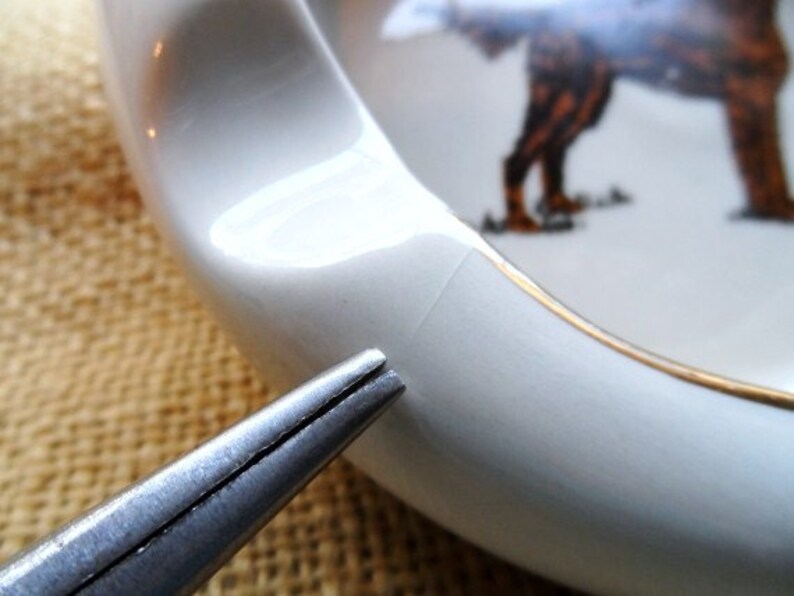 Pointer Dog Ashtray-Hunting Dog Ash Tray-Gold Edging-Irish Setter-Pup-Puppy-Retro Tobacciana-Vintage Art Pottery-Orphaned Treasure-090216C