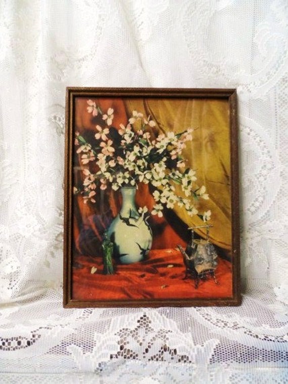 Vintage Mid Century Art Deco Goes Litho Framed Print Asian Flower