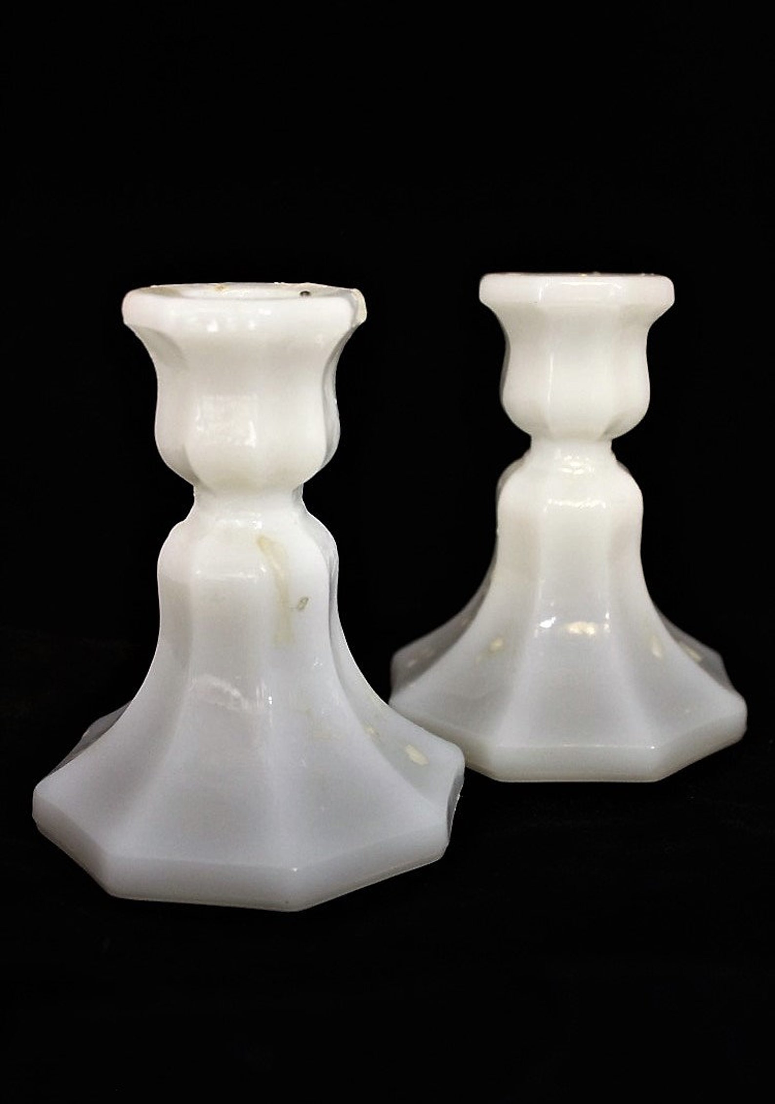 Vintage White MILK GLASS Candle Stick Holderssetpaircottage Etsy