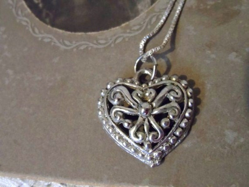 Filigree HEART Necklace-Romantic Heart Necklace-Dainty Italian 925 Silver Necklace-Token of Love-Keepsake-Gift for Her-Orphaned Treasure