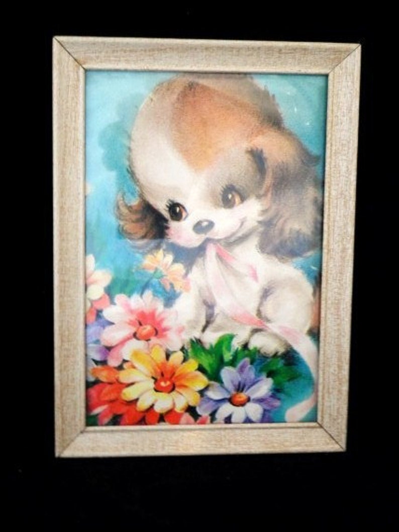 Vintage Framed Puppy Dog PrintRetro Home DecorMetal Picture Etsy