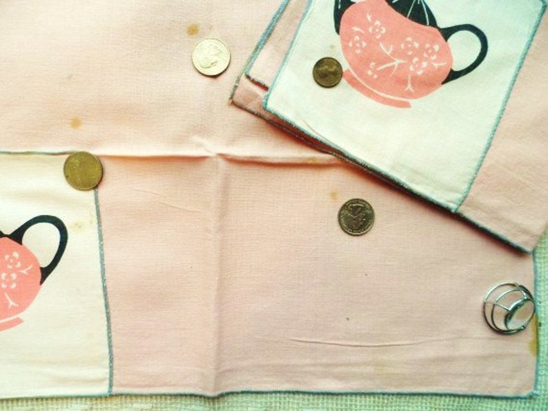 Cloth NapkinsPink & Black Teapot DesignVintage Linen Etsy