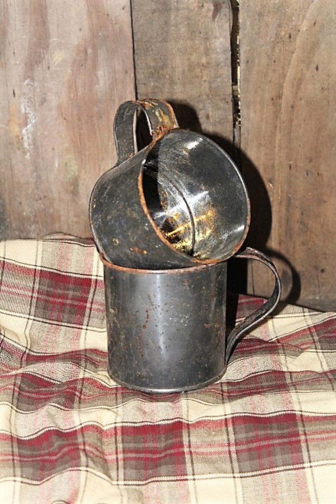 Old PRIMITIVE TIN CUPSLarge & Small Antique Metal Etsy