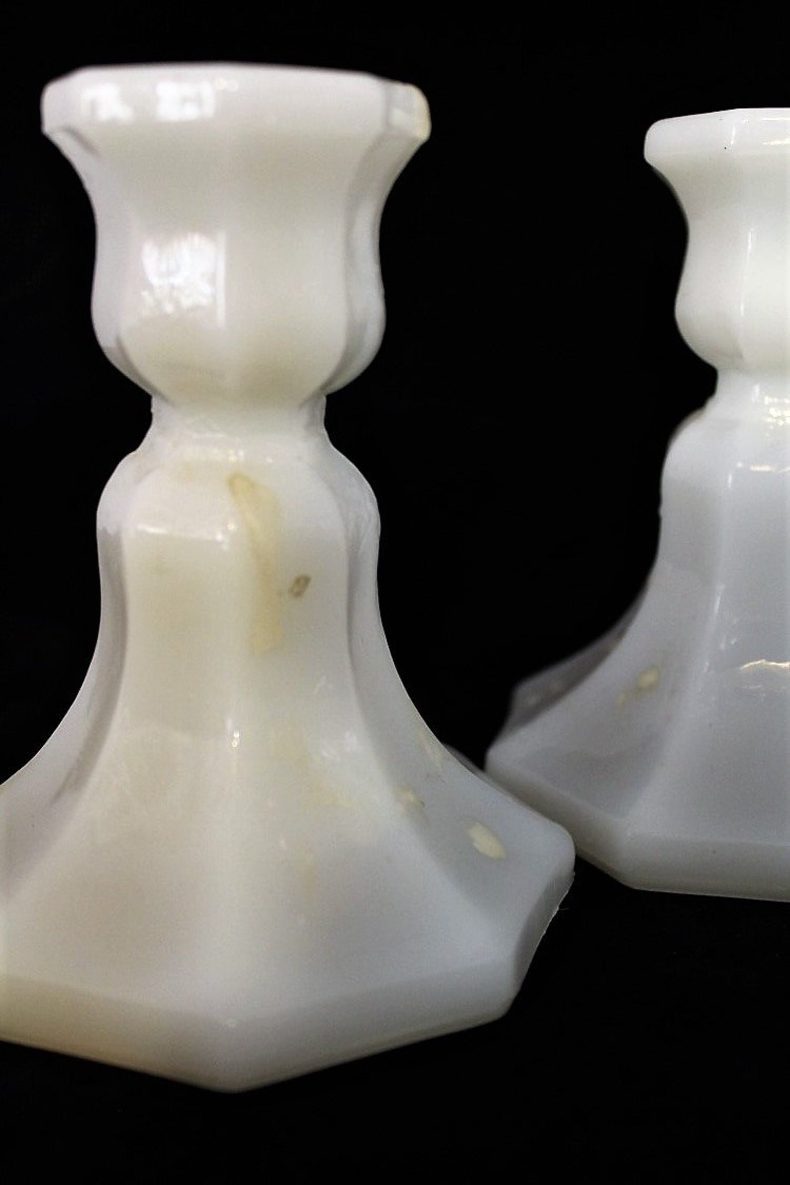 Vintage White MILK GLASS Candle Stick Holderssetpaircottage Etsy
