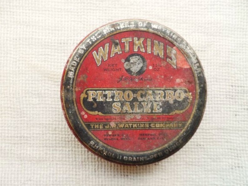 Old J.R. WATKINS Petro-Carbo Salve Tin Authentic Old Tin | Etsy