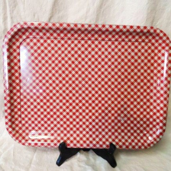 Vintage Red & White Checked Metal Serving Tray- Retro Diner Tray- Bar-B-Q and Picnic Tray- Country Kitchen Collectible Serving Tray