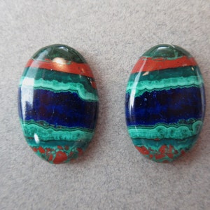 Azurite Malachite Cabochon Earring Pair with Cuprite Cabochons Arizona Pair Price