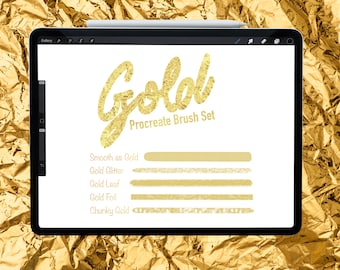 Gold Metallic Brush Set for Procreate on iPad- Great for calligraphy, lettering and digital art!