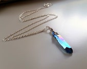 Iridescent Titanium Coated Crystal Pendant Necklace on Sterling Silver Chain or Leather Cord, Teen Girls or Boys Gift, Twentysomething