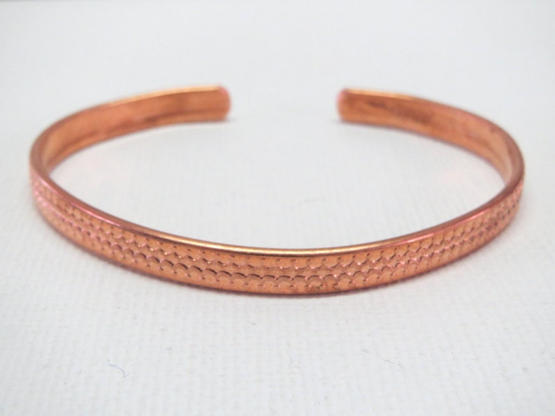 Small Size Patterned or Hammered Thin Copper Cuff Bracelet in Bright Natural Finish for Petite or Child Wrist image 3