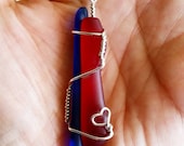 Red and Blue Bi-Color Upcycled Glass Pendant Necklace in Sterling Silver or 14K Gold Filled, Other Color Combinations Available