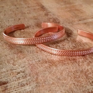 Small Size Patterned or Hammered Thin Copper Cuff Bracelet in Bright Natural Finish for Petite or Child Wrist image 2