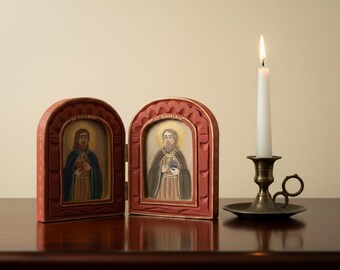 Saints Cosmas and Damian, Hand-Painted Diptych