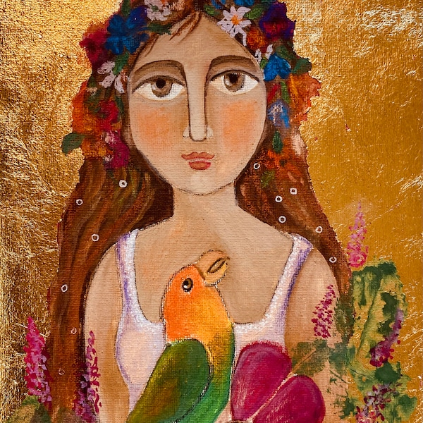 Princesse avec peinture d'oiseau d'amour